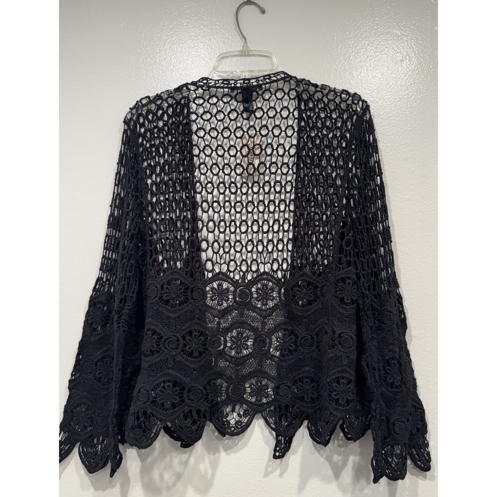 Forever 21 Black Crochet Cardigan Whimsigoth Boho Fairy Festival‎ Boho One Size - Picture 2 of 8
